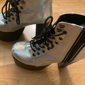 Demonia Iridescent Lace-Up Boots